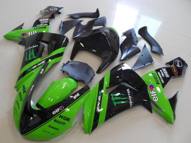 2006-2007 Green Glossy Black Monster Racing Kawasaki ZX10R Motorcycle Fairings UK Stores
