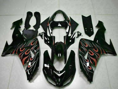 2006-2007 Glossy Black Red Flame Kawasaki ZX10R Motorcycle Fairing Kits UK Stores