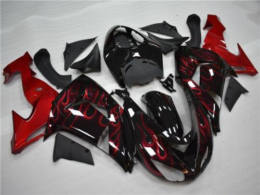 2006-2007 Glossy Black Red Flame Kawasaki ZX10R Motorcycle Fairing UK Stores