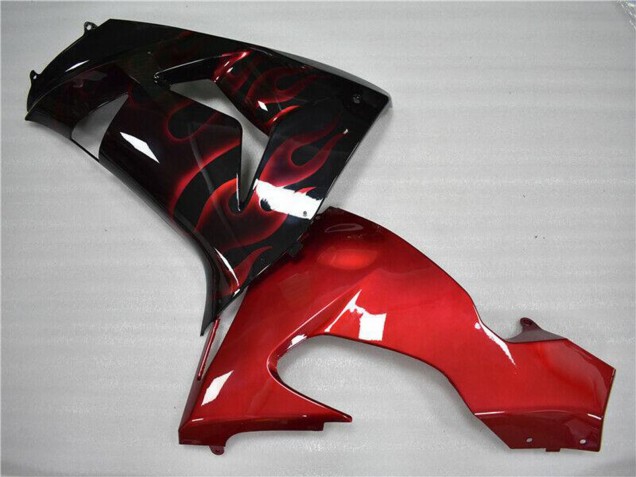 2006-2007 Glossy Black Red Flame Kawasaki ZX10R Motorcycle Fairing UK Stores