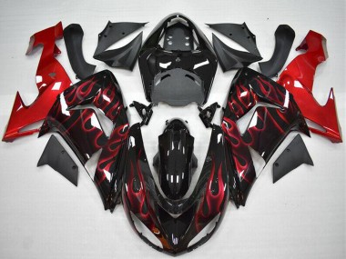 2006-2007 Glossy Black Red Flame Kawasaki ZX10R Motorcycle Fairing UK Stores