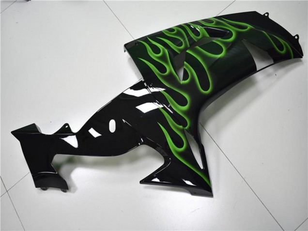 2006-2007 Glossy Black Green Flame Kawasaki ZX10R Motorcycle Fairings UK Stores