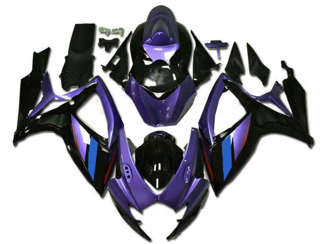 2006-2007 Purple Blue Glossy Black Stripe Suzuki GSXR 600/750 Motorcycle Fairings UK Stores