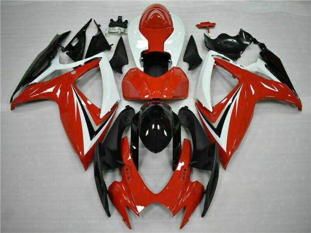 2006-2007 White Red Glossy Black Stripe Suzuki GSXR 600/750 Motorcycle Fairings UK Stores