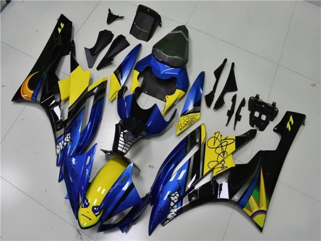 2006-2007 Blue Yellow Glossy Black Shark Yamaha YZF R6 Motorcycle Fairings UK Stores