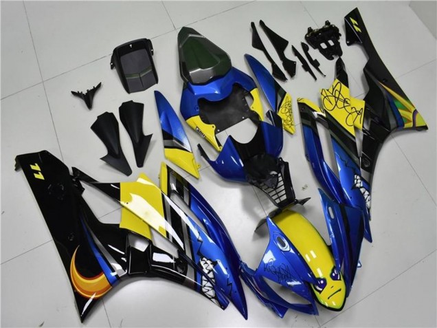 2006-2007 Blue Yellow Glossy Black Shark Yamaha YZF R6 Motorcycle Fairings UK Stores