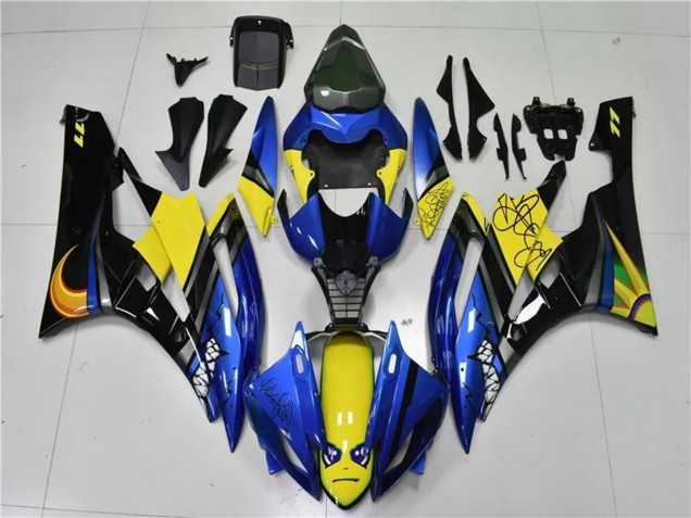 2006-2007 Blue Yellow Glossy Black Shark Yamaha YZF R6 Motorcycle Fairings UK Stores