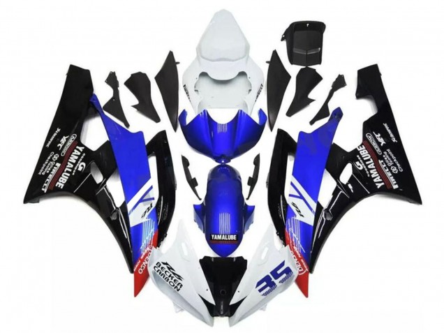2006-2007 White Blue Glossy Black Yamalube Becker Caabon Yamaha YZF R6 Motorcycle Fairings UK Stores