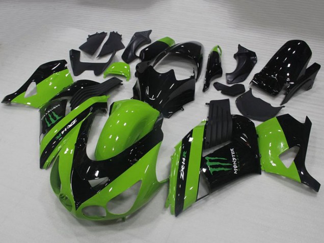 2006-2011 Green Glossy Black Monster Kawasaki ZX14R ZZR1400 Motorcycle Fairings UK Stores