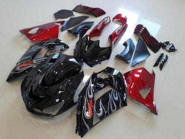 2006-2011 Red Glossy Black Silver Flame Kawasaki ZX14R ZZR1400 Motorcycle Fairings UK Stores