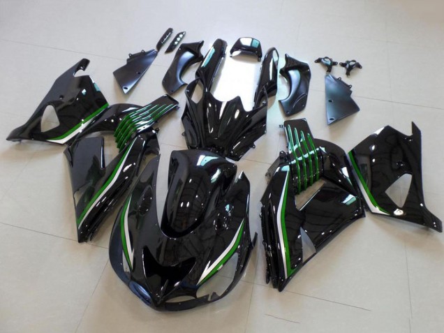 2006-2011 Glossy Black Green Line Kawasaki ZX14R ZZR1400 Motorcycle Fairings UK Stores