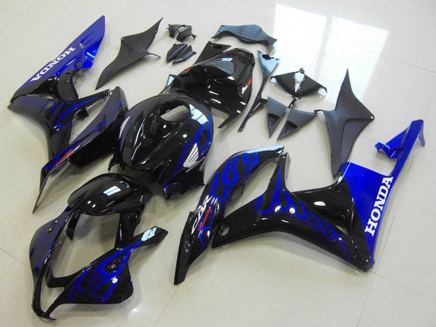 2007-2008 Glossy Black Blue Flame Honda CBR600RR Motorcycle Fairings UK Stores