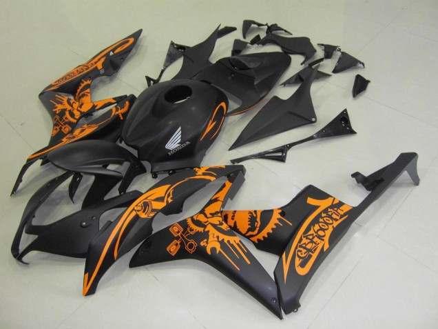 2007-2008 Matte Black Orange Skull Honda CBR600RR Motorcycle Fairings UK Stores