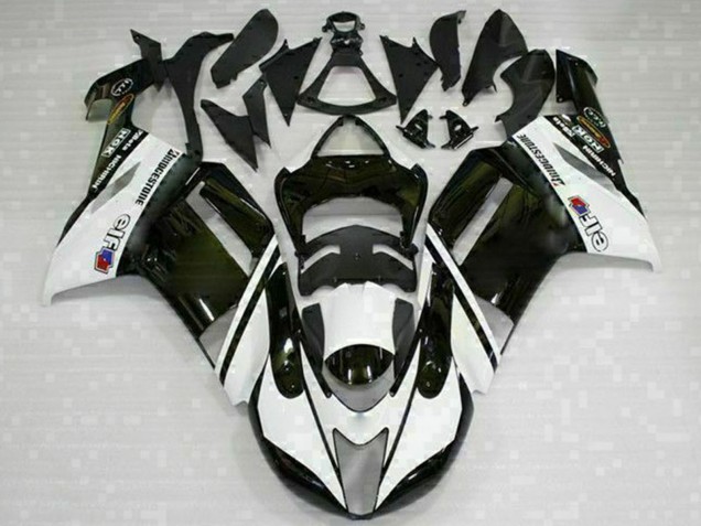 2007-2008 Black White Kawasaki ZX6R Motorcycle Fairings UK Stores