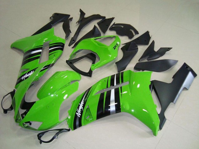 2007-2008 Green and Silver Stripe Kawasaki ZX6R Motorcycle Fairings UK Stores