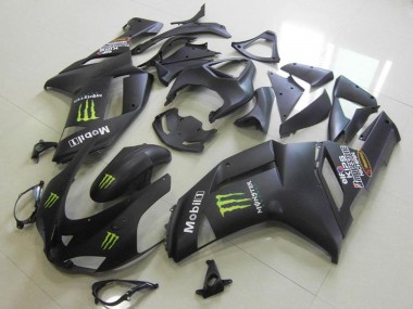 2007-2008 Matte Black Monster Kawasaki ZX6R Motorcycle Fairings UK Stores