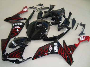 2007-2008 Glossy Black Red Flame Yamaha YZF R1 Motorcycle Fairings UK Stores