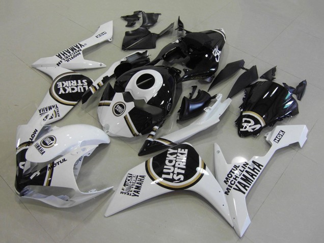 2007-2008 White Black Lucky Strike Yamaha YZF R1 Motorcycle Fairings UK Stores
