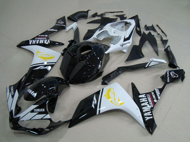 2007-2008 White Black Yellow Dolphin Yamaha YZF R1 Motorcycle Fairings UK Stores