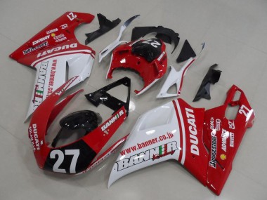 2007-2014 White Red Glossy Black Banner 27 Ducati 1098 Motorcycle Fairings UK Stores
