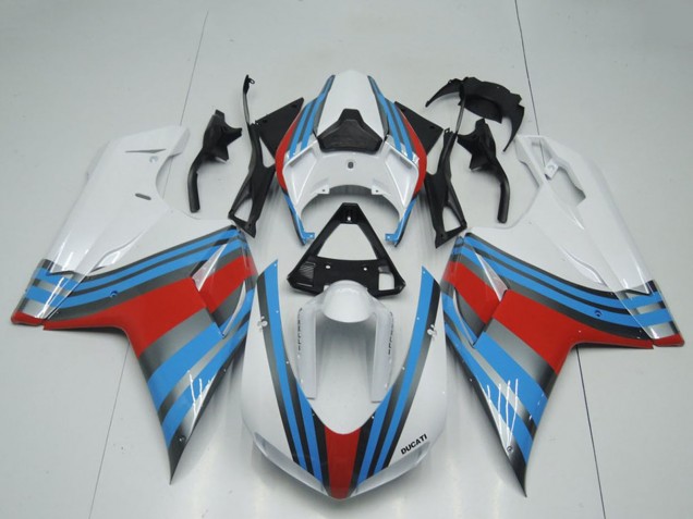 2007-2014 White Blue Red Ducati 848 1098 1198 Motorcycle Fairings UK Stores