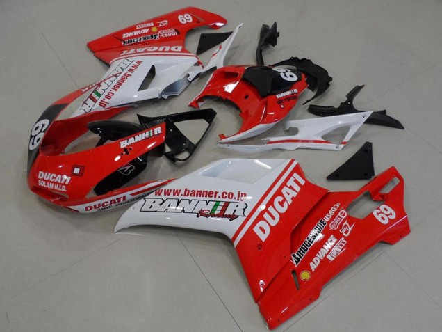 2007-2014 White Red Glossy Black Banner 69 Ducati 848 1098 1198 Motorcycle Fairings UK Stores