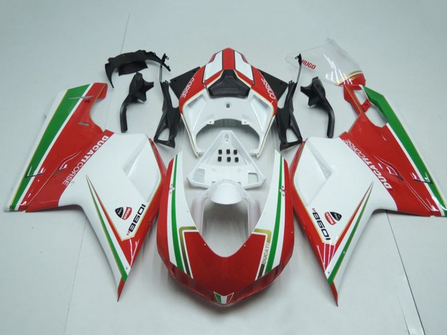 2007-2014 White Red Green Stripe Ducati 1098 Motorcycle Fairings UK Stores