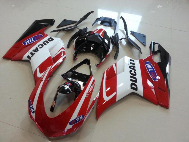 2007-2014 White Red Glossy Black Tim Ducati 848 1098 1198 Motorcycle Fairings UK Stores