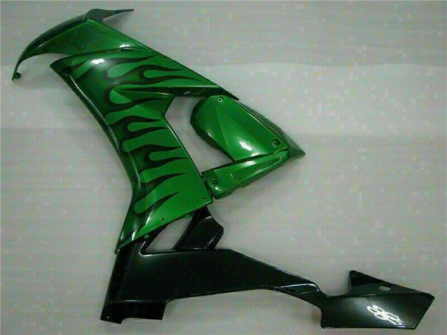 2008-2010 Glossy Black Green Flame Kawasaki ZX10R Motorcycle Fairings UK Stores