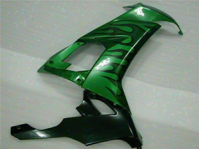 2008-2010 Glossy Black Green Flame Kawasaki ZX10R Motorcycle Fairings UK Stores