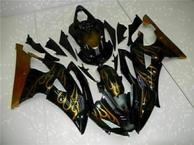 2008-2016 Glossy Black Gold Flame Yamaha YZF R6 Motorcycle Fairings UK Stores