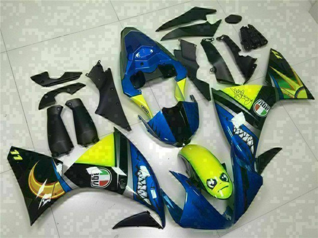 2009-2011 Blue Yellow Shark Yamaha YZF R1 Motorcycle Fairings UK Stores