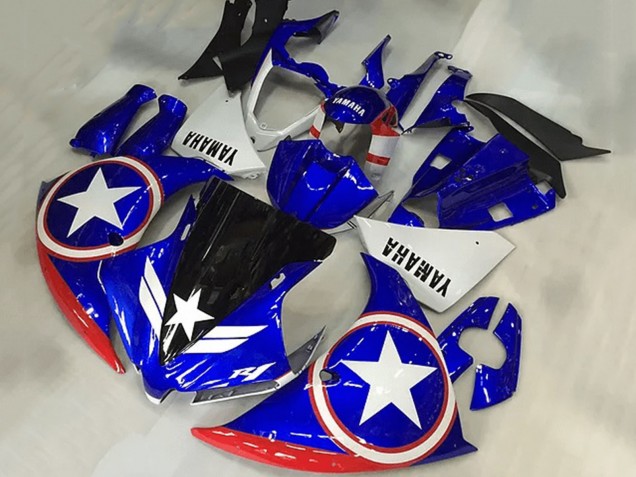 2009-2011 Blue White Red Black Star Captain America Yamaha YZF R1 Motorcycle Fairings UK Stores
