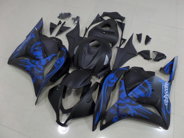 2009-2012 Matte Black Blue Skull Honda CBR600RR Motorcycle Fairings UK Stores