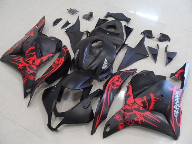 2009-2012 Matte Black Red Skull Honda CBR600RR Motorcycle Fairings UK Stores