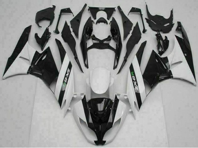 2009-2012 Glossy Black White Kawasaki ZX6R Motorcycle Fairings UK Stores