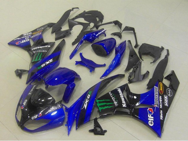 2009-2012 Blue Glossy Black Green Elf Monster Bridgestone Kawasaki ZX6R Motorcycle Fairings UK Stores