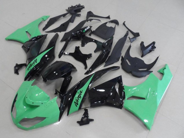 2009-2012 Light Green Glossy Black Kawasaki ZX6R Motorcycle Fairings UK Stores