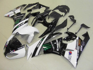 2009-2012 White Glossy Black Green Elf Touch4 Monster Bridgestone Kawasaki ZX6R Motorcycle Fairings UK Stores