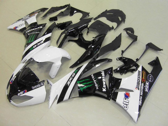 2009-2012 White Glossy Black Green Elf Touch4 Monster Bridgestone Kawasaki ZX6R Motorcycle Fairings UK Stores