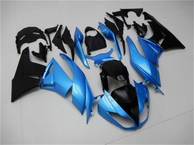 2009-2012 Light Blue Glossy Black Kawasaki ZX6R Motorcycle Fairings UK Stores