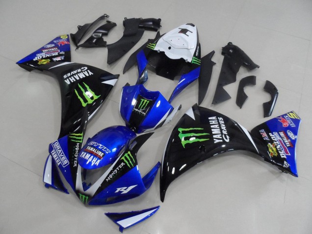 2012-2014 White Blue Glossy Black Green Graves Yamalube Monster Yamaha YZF R1 Motorcycle Fairings UK Stores