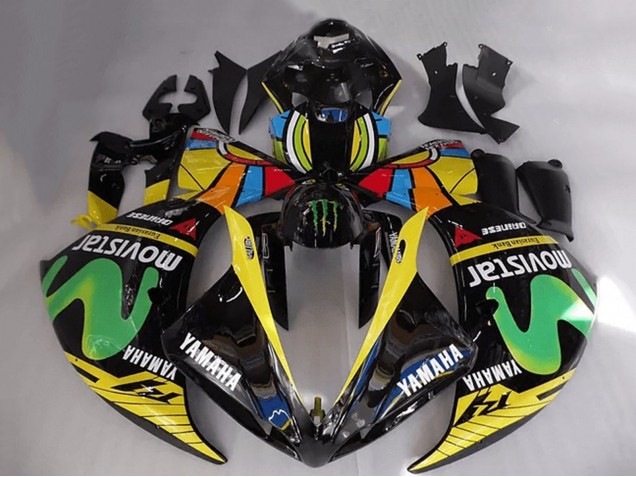 2012-2014 Glossy Black Yellow Green White Blue MoviStar Monster Yamaha YZF R1 Motorcycle Fairings UK Stores