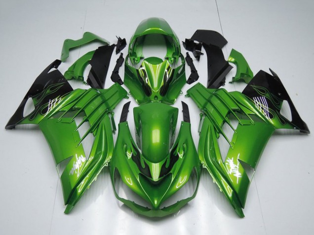 2012-2024 Green Glossy Black Flame White Ninja Kawasaki ZX14R ZZR1400 Motorcycle Fairings UK Stores