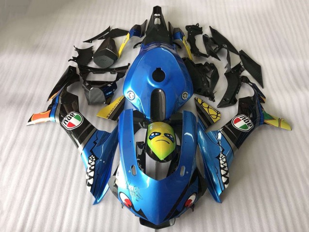 2015-2019 Blue Yellow Shark Yamaha YZF R1 Motorcycle Fairing UK Stores
