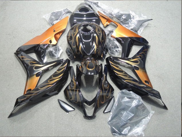 2004-2005 Glossy Black Gold Flame Honda CBR1000RR Motorcycle Fairings UK Stores