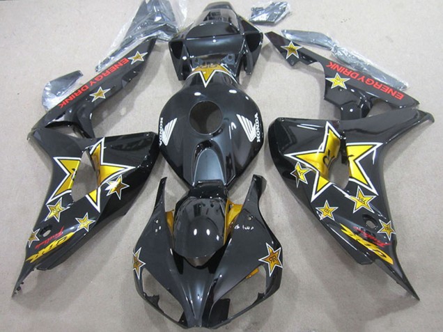 2006-2007 Glossy Black Gold Star Energy Drink Honda CBR1000RR Motorcycle Fairings UK Stores