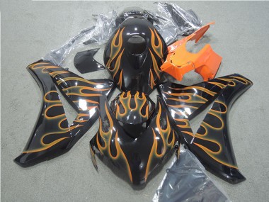 2008-2011 Glossy Black Orange Flame Honda CBR1000RR Motorcycle Fairings UK Stores