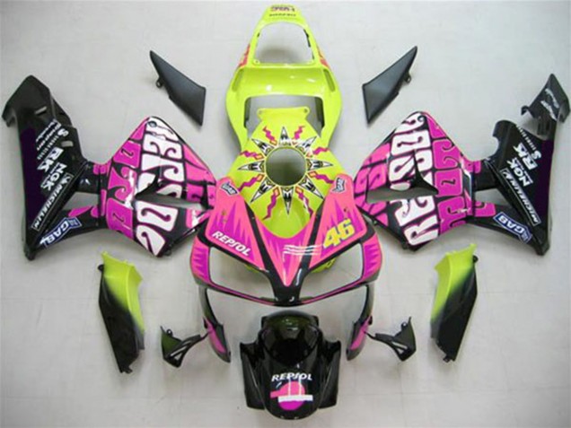 2003-2004 Yellow Pink Glossy Black Valentino Rossi Honda CBR600RR Motorcycle Fairings UK Stores