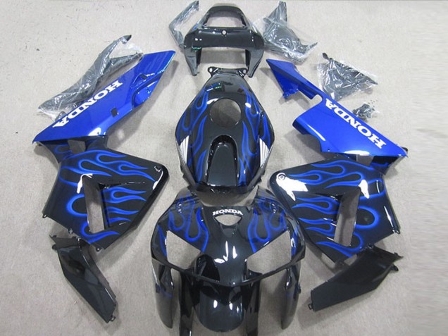 2005-2006 Glossy Black Blue Flame Honda CBR600RR Motorcycle Fairing Kits UK Stores